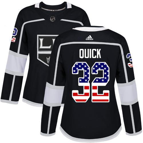 Adidas Kings #32 Jonathan Quick Black Home Authentic USA Flag Women's Stitched NHL Jersey - Click Image to Close